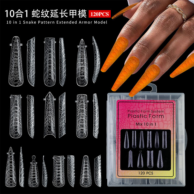 Formes d'extension d'ongles à motif serpent 10 en 1, 120 pièces