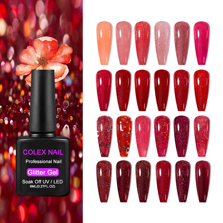 Cadeau de vernis Gel Glitter de 8 ml rouge