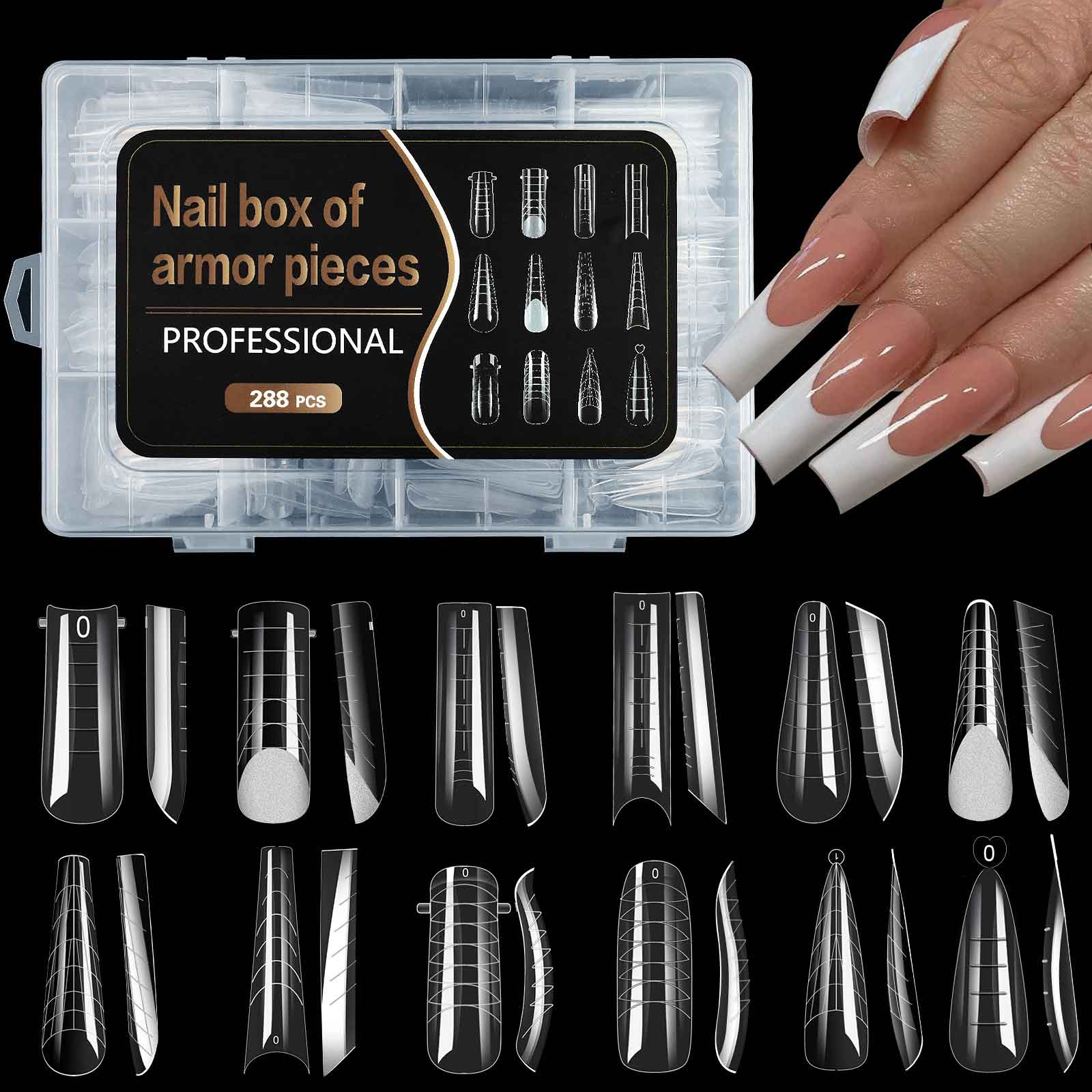 Formes d'ongles doubles, 12 formes, 288 pièces pour polygel
