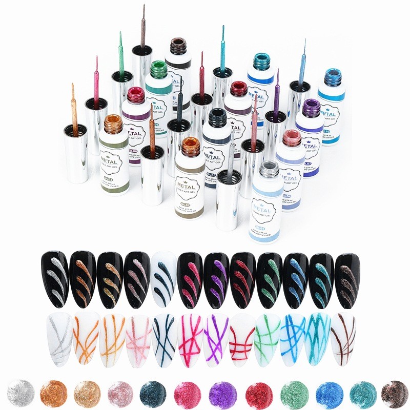 Ensemble de nail art de liner en gel métallique