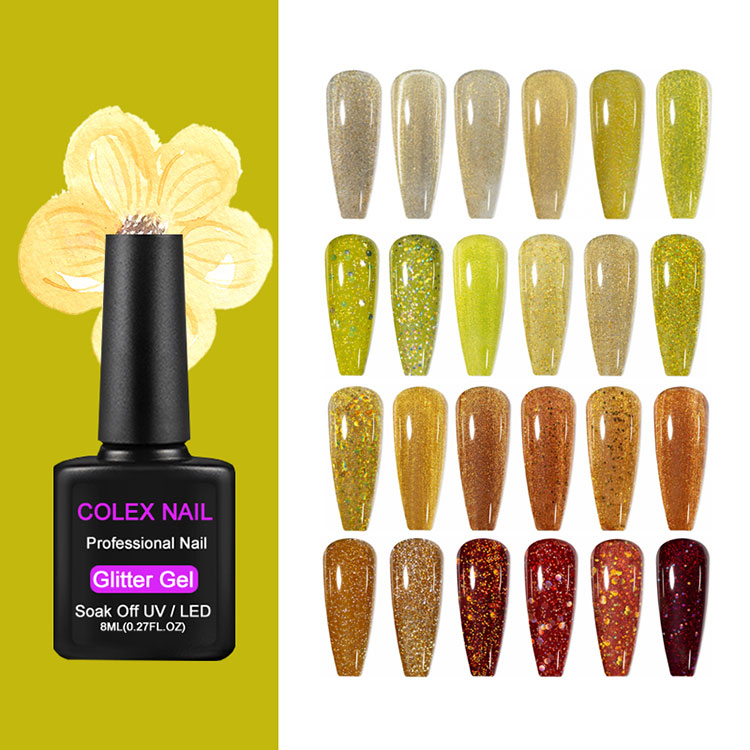 Ensemble de vernis à gel à paillettes jaune orange