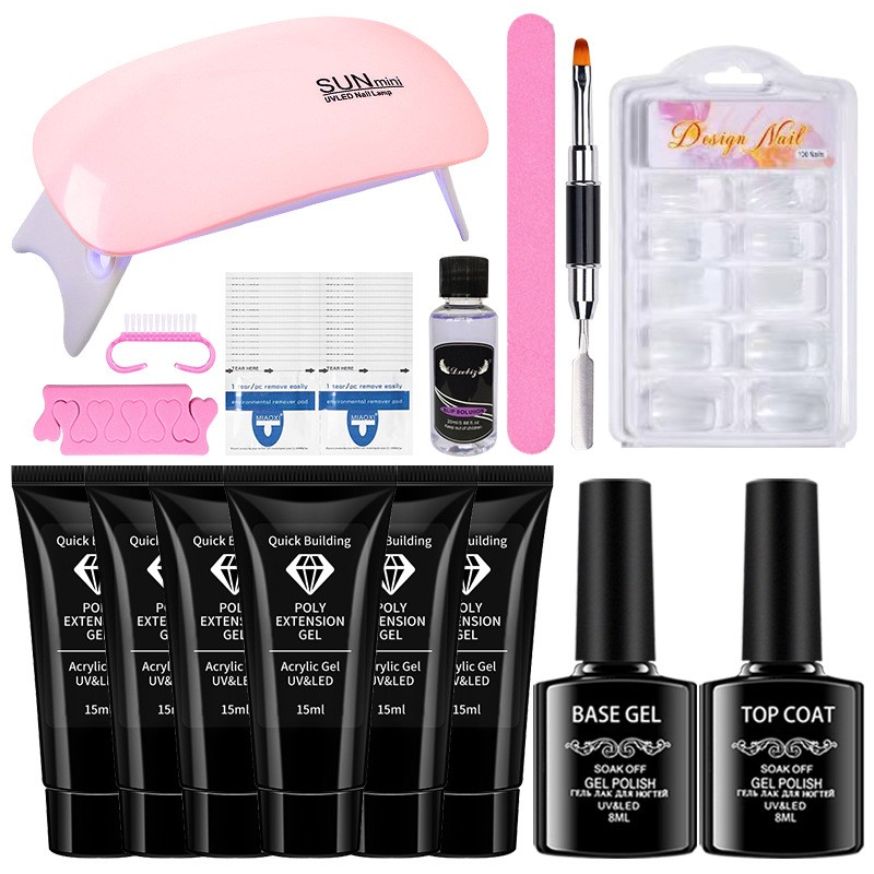 Kit d'extension d'ongles en gel poly avec mini lampe à ongles